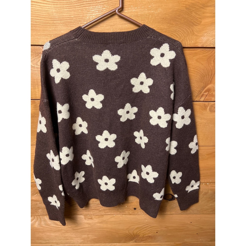 Mimosa Brown Floral Knit Sweater Women's Small Long Sleeve Crew Neck Garden NEW - Picture 8 of 10